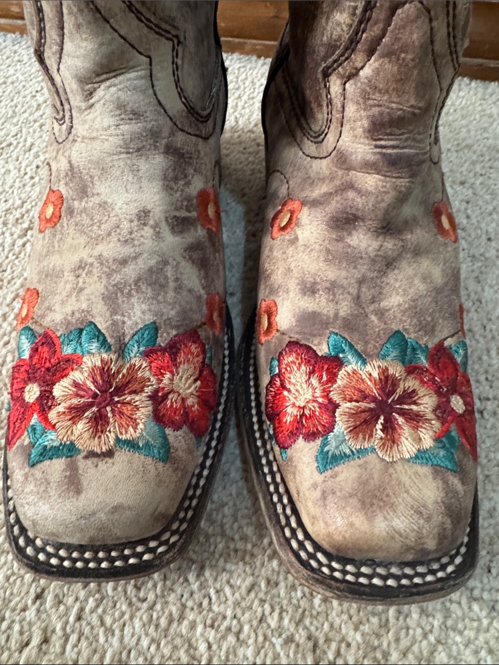 Corral Floral Cactus Embroidered Taupe Teal Women's Heeled Boots - Picture 6 of 8